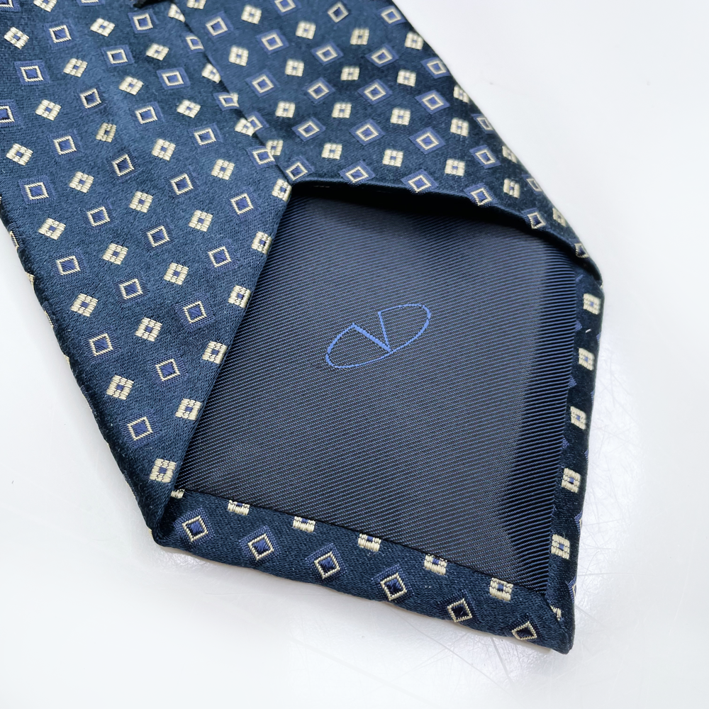 vintage valentino blue silk tie with geometric squares
