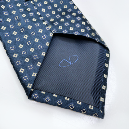 vintage valentino blue silk tie with geometric squares