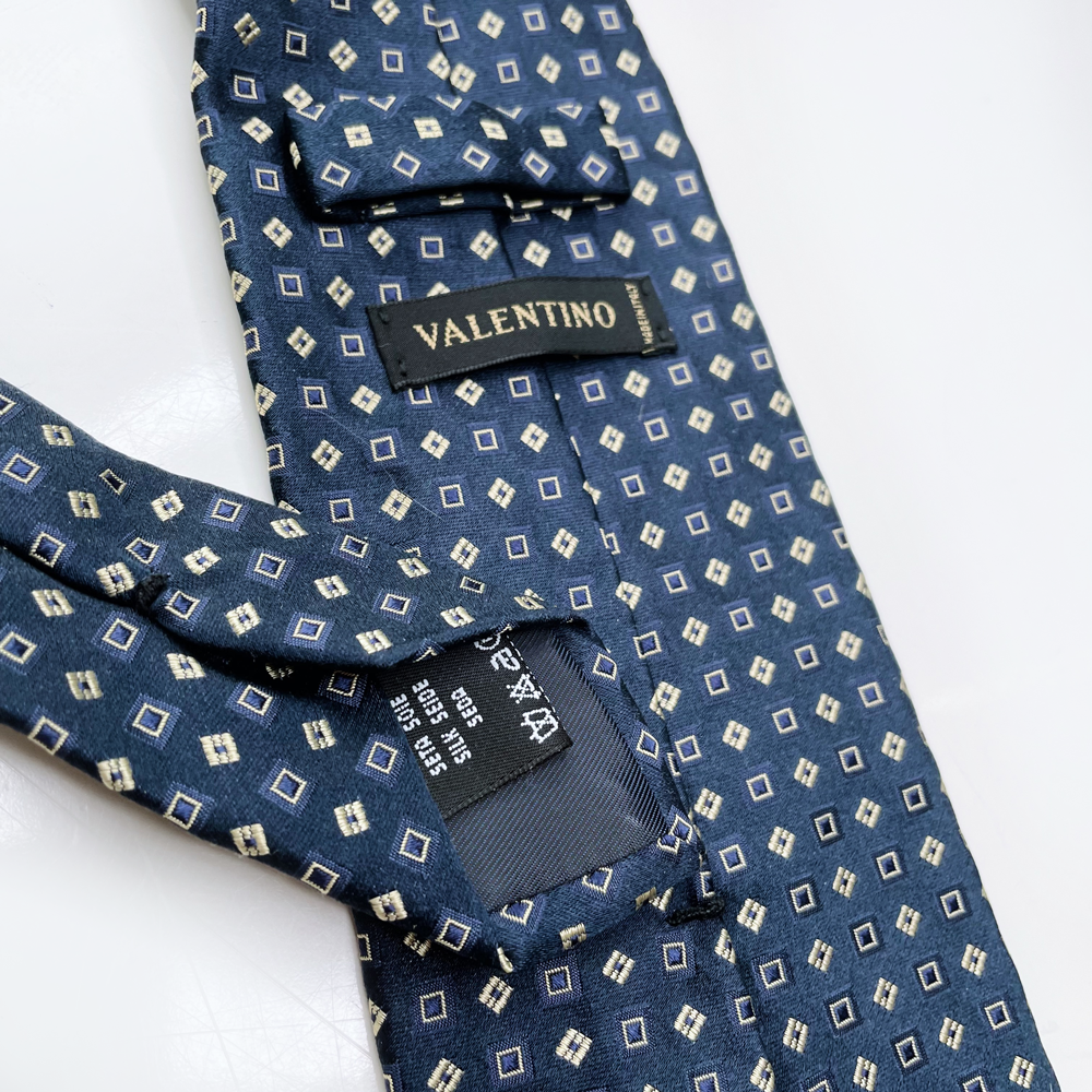 vintage valentino blue silk tie with geometric squares