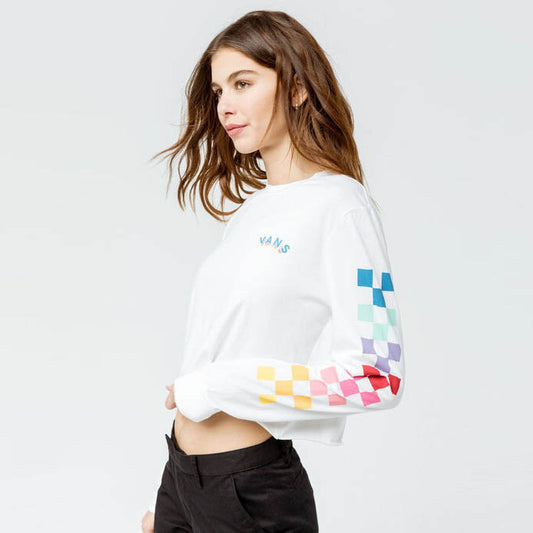 Vans Rain Checks cropped long sleeve tee - size xs
