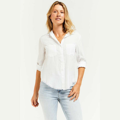 nwt velvet heart riley split tail raw hem button down shirt - size xs
