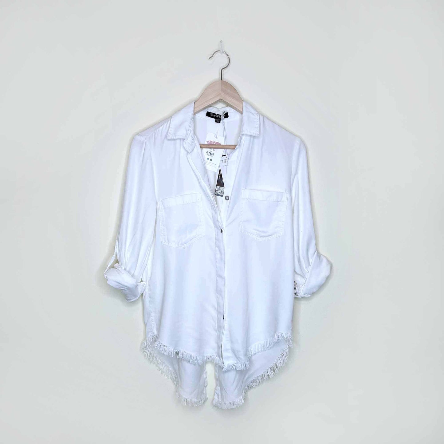 nwt velvet heart riley split tail raw hem button down shirt - size xs