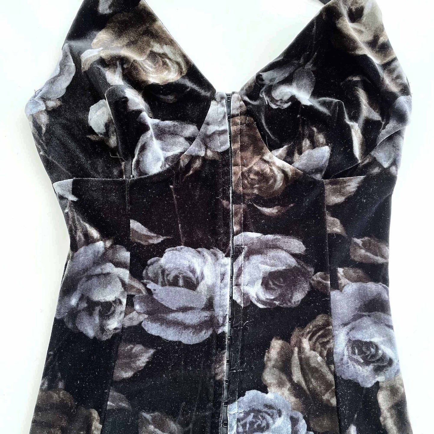 vintage black rose velvet corset halter top - size small