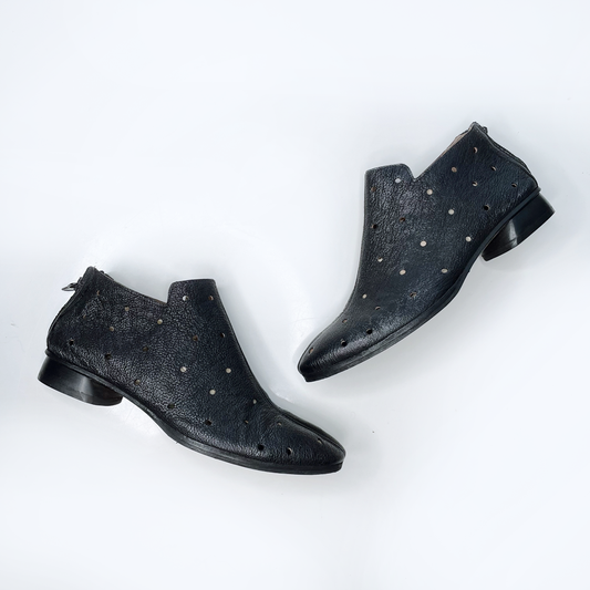 venezia black leather perforated ankle shoes - size 38