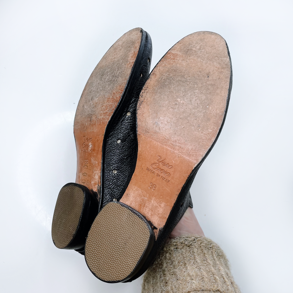 venezia black leather perforated ankle shoes - size 38