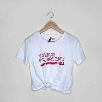 h&m venice california cropped tie-front tee - size xs