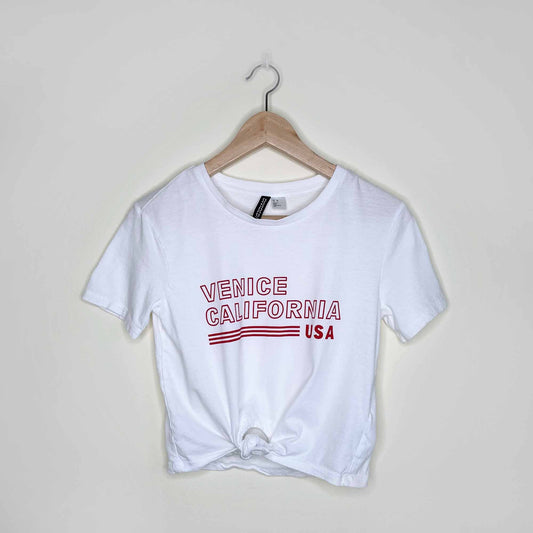 h&m venice california cropped tie-front tee - size xs