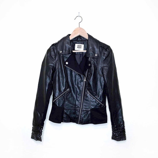 vero moda polly short faux leather moto biker jacket - size small