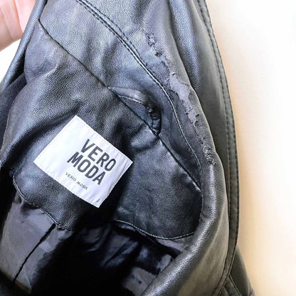 vero moda polly short faux leather moto biker jacket - size small