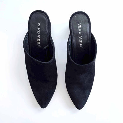 vero moda black suede leather mules - size 6