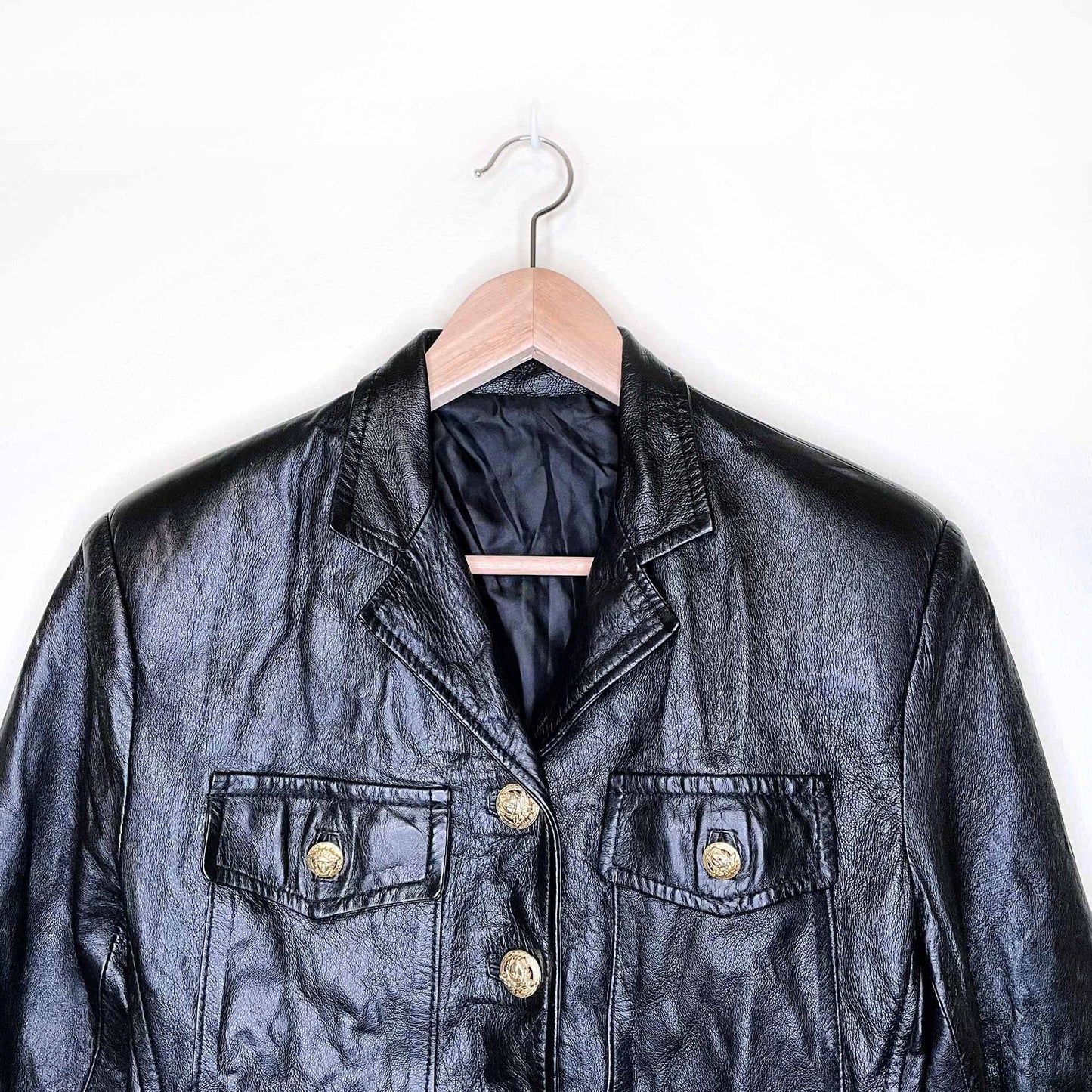 vintage versace style 90's leather jacket with gold medusa buttons - size small