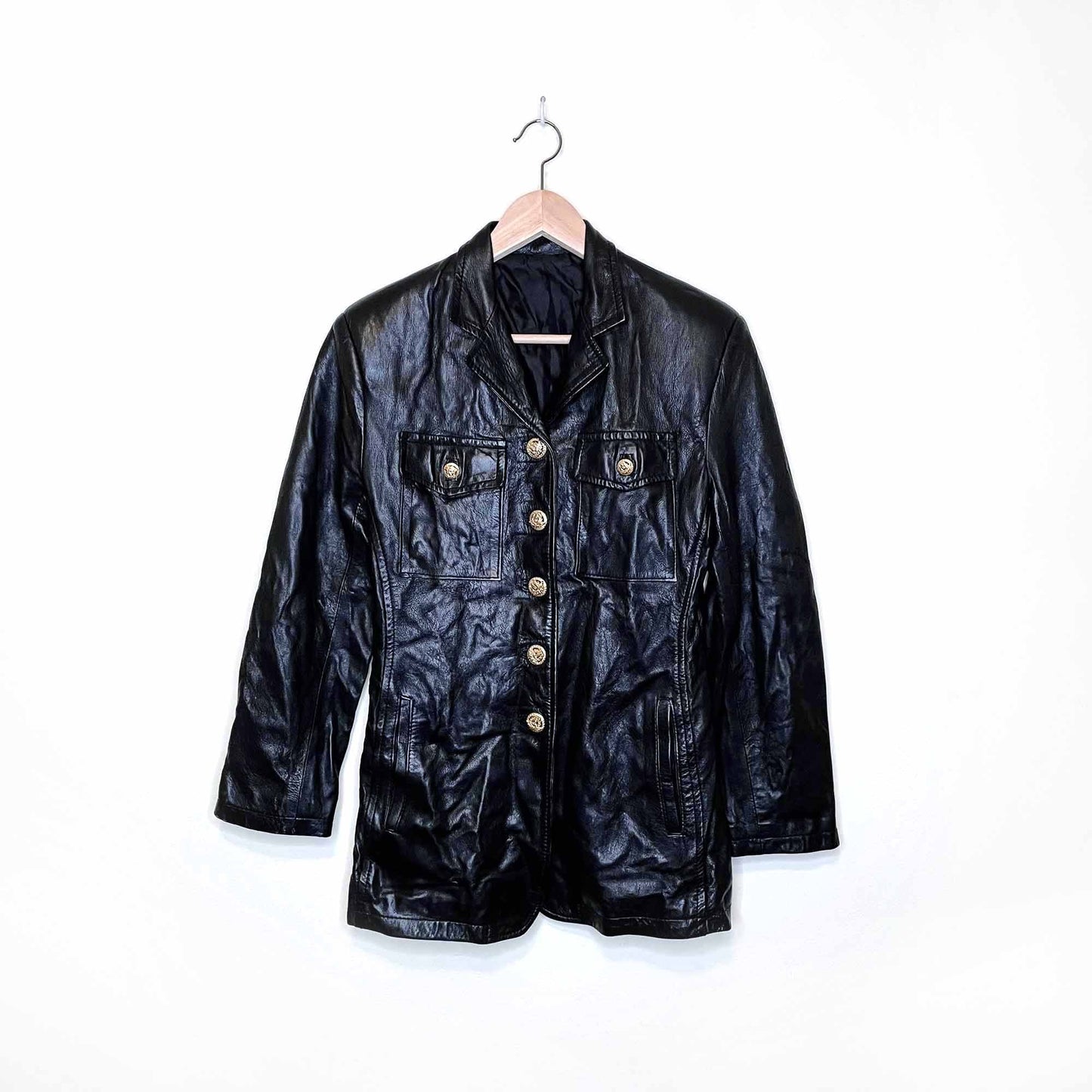 vintage versace style 90's leather jacket with gold medusa buttons - size small