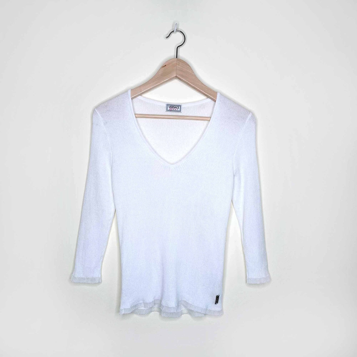 versace sport ribbed knit v-neck long sleeve top - size 40