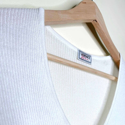 versace sport ribbed knit v-neck long sleeve top - size 40