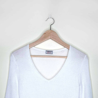 versace sport ribbed knit v-neck long sleeve top - size 40