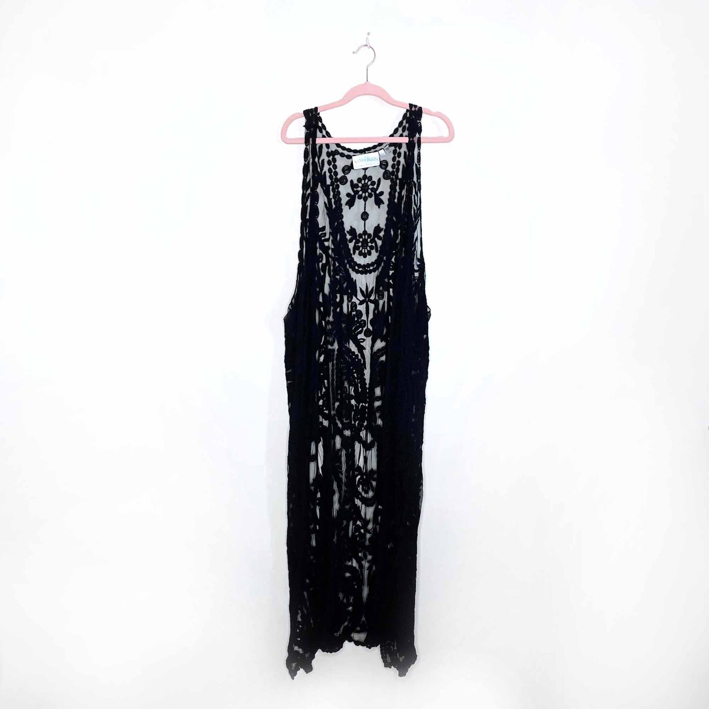 wanderlujo black crochet duster vest - size small