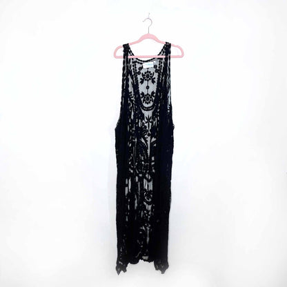 wanderlujo black crochet duster vest - size small