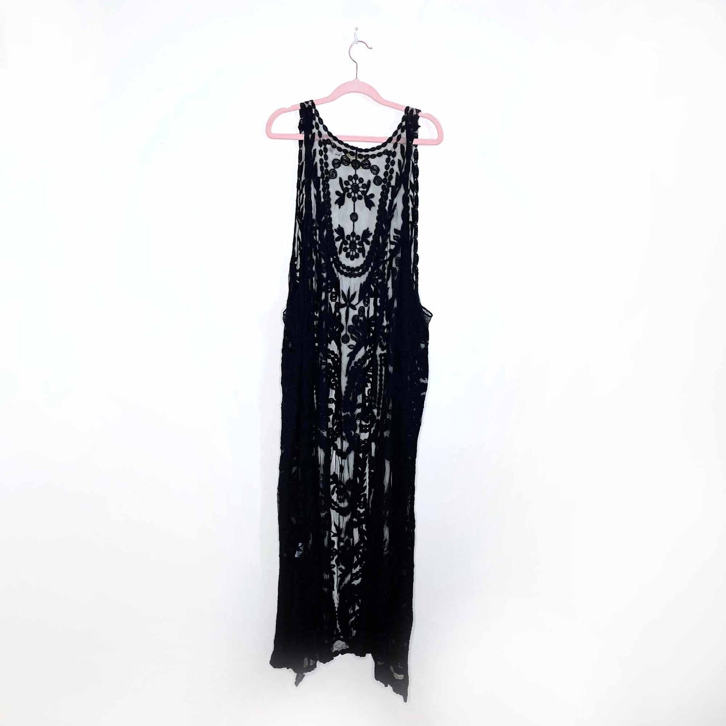 wanderlujo black crochet duster vest - size small