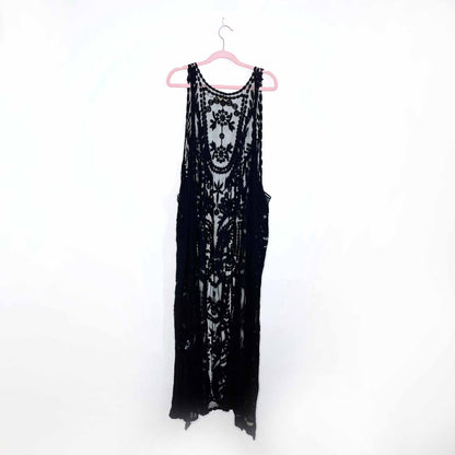 wanderlujo black crochet duster vest - size small