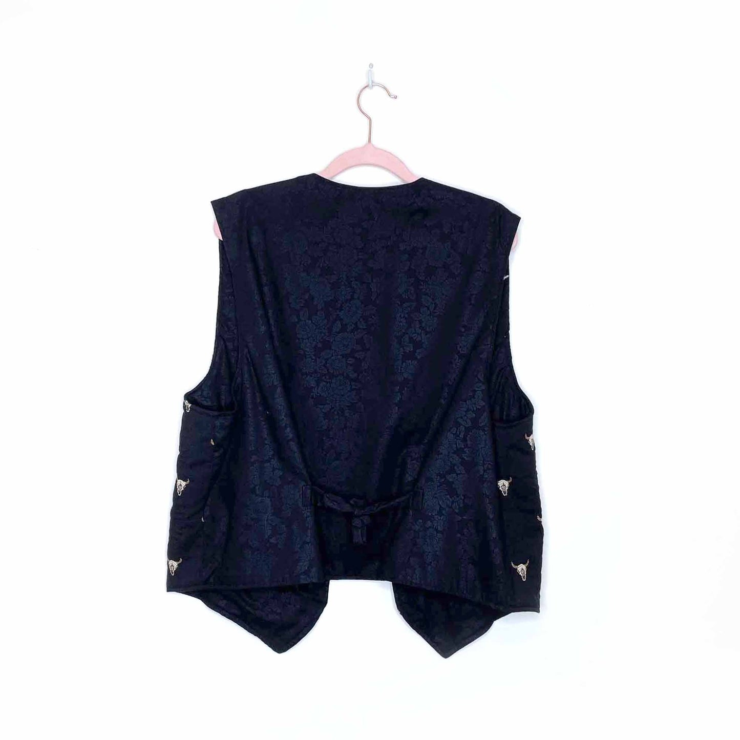 vintage southwestern woven cow skull open vest - OS