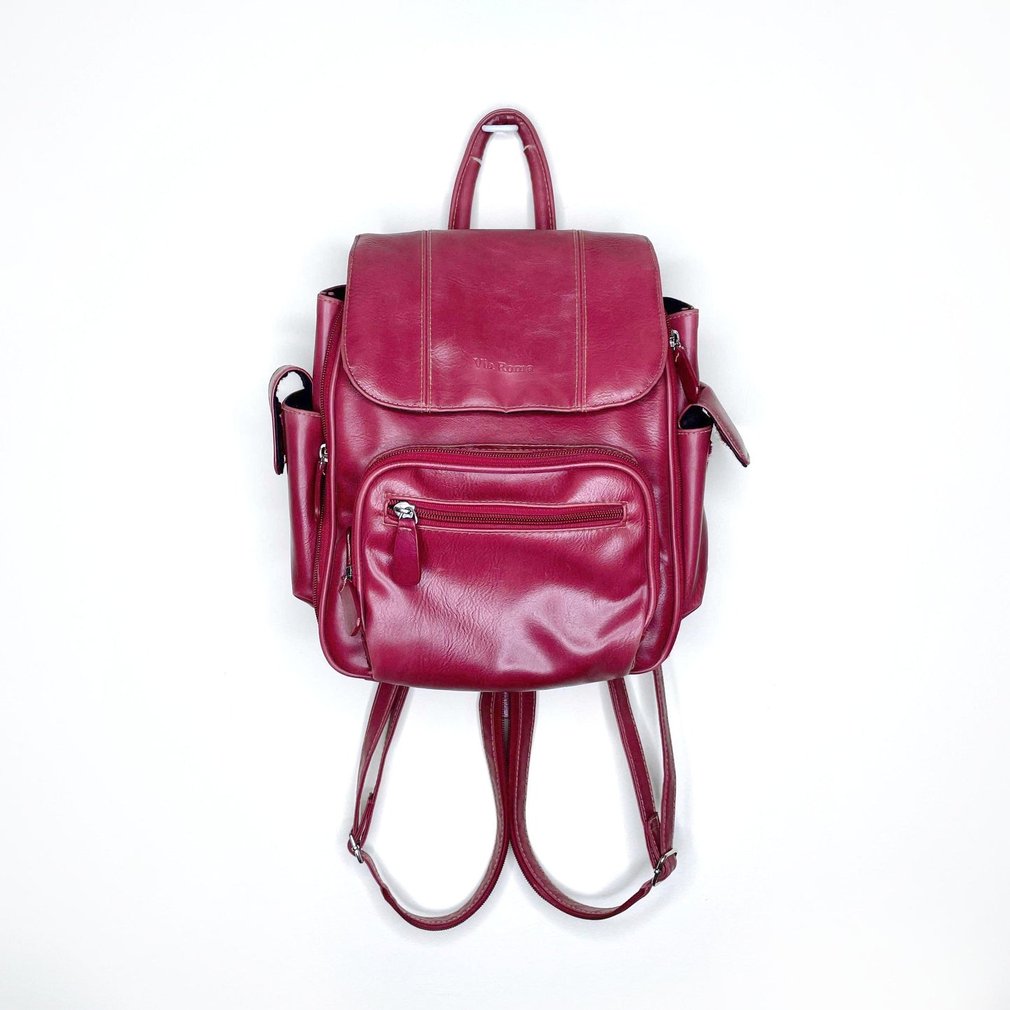 via roma small red vegan leather backpack