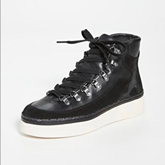 vince black leather high top sneakers - size 6