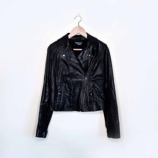vince black leather moto biker jacket - size small