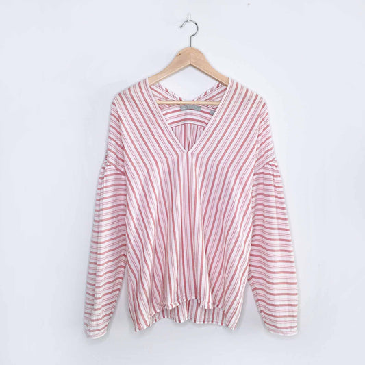 Vince striped v-neck shirt wth banded back - size Medium