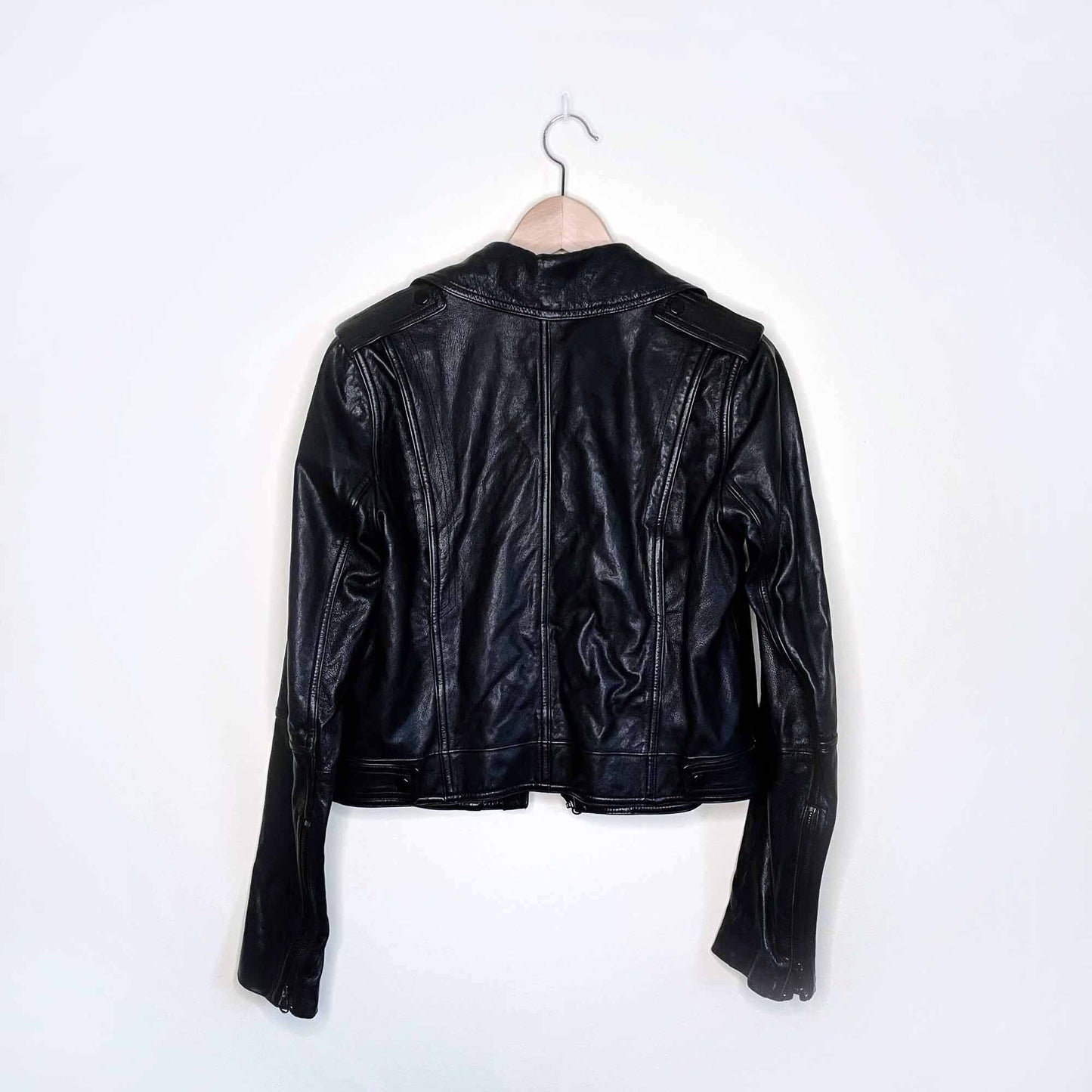 vince black leather moto biker jacket - size small
