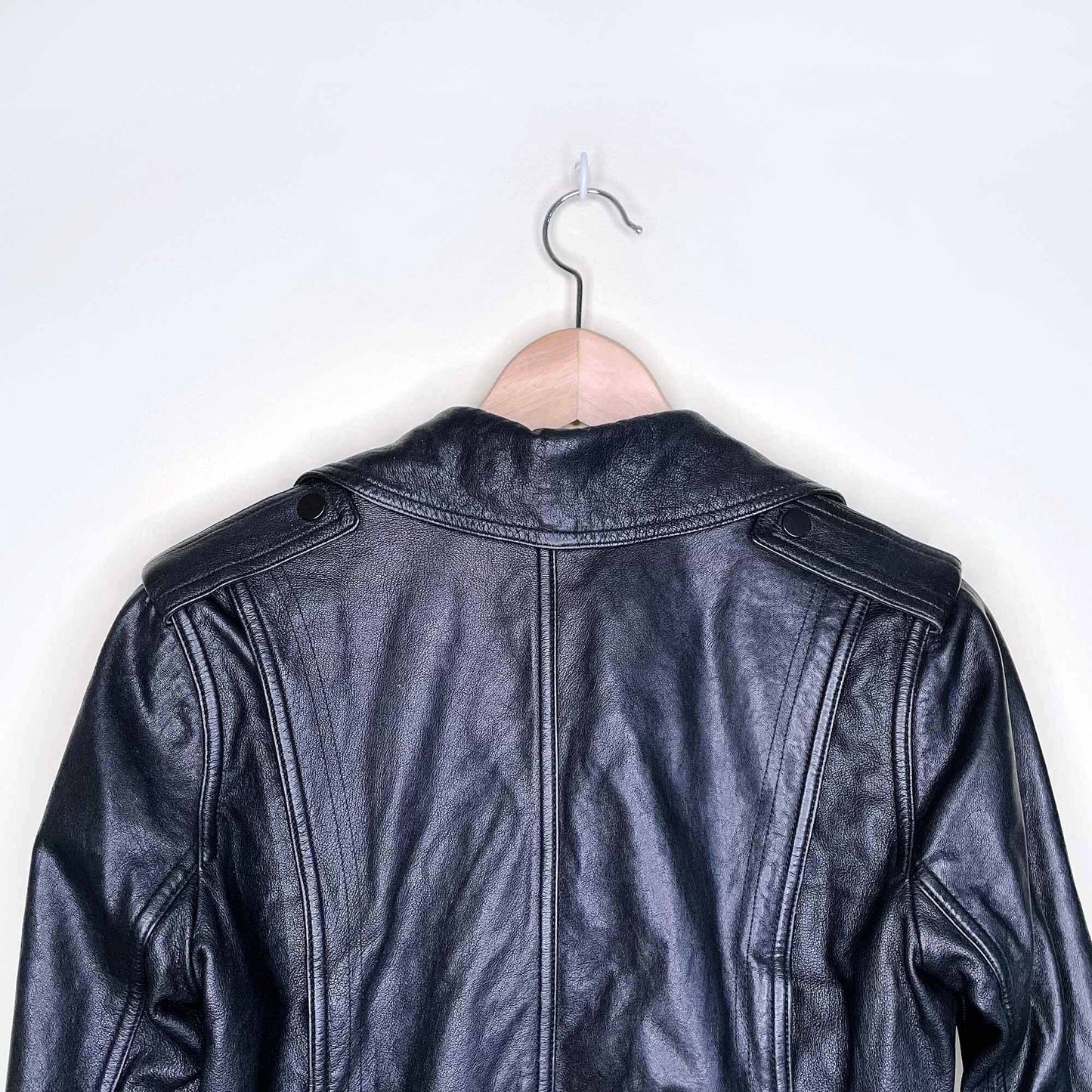vince black leather moto biker jacket - size small