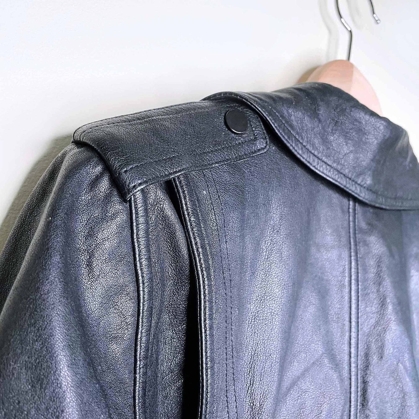 vince black leather moto biker jacket - size small
