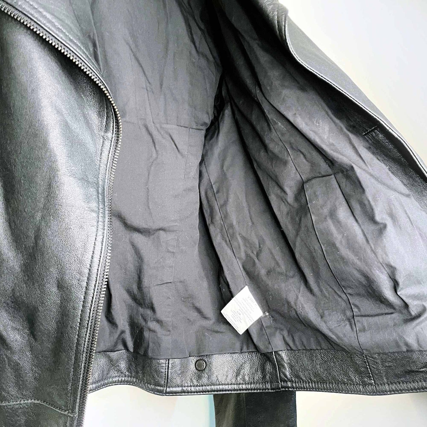 vince black leather moto biker jacket - size small