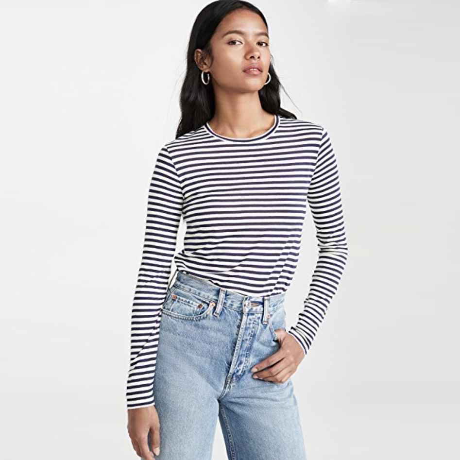Vince brown stripe long sleeve crew - size xs