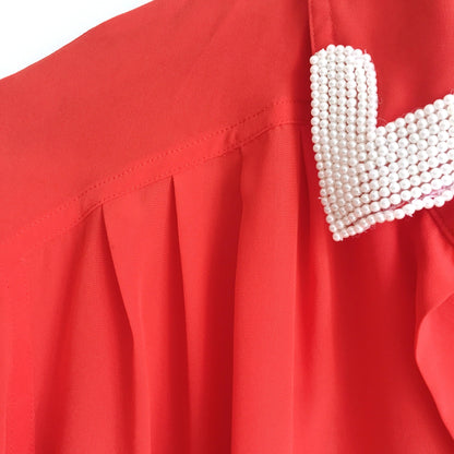 Vintage red blouse with pearl collar - size 14
