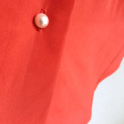 Vintage red blouse with pearl collar - size 14