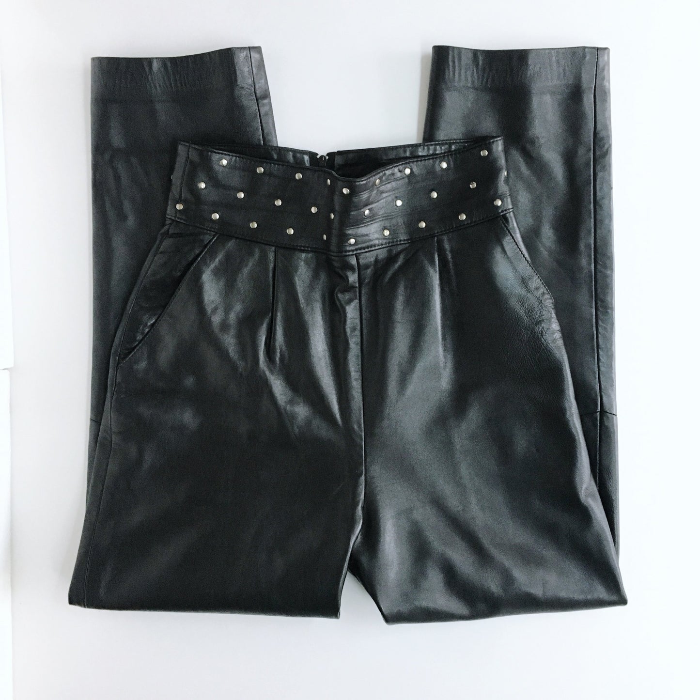 Vintage leather tapered pants with studded waist - SM