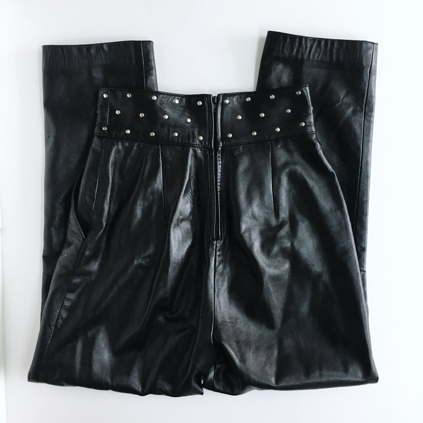 Vintage leather tapered pants with studded waist - SM