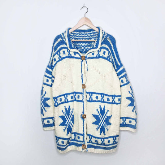 Vintage hand-knit wool nordic sweater jacket - OS