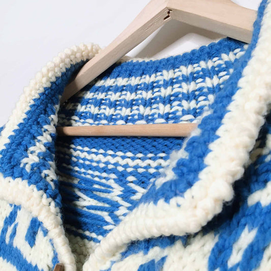 Vintage hand-knit wool nordic sweater jacket - OS