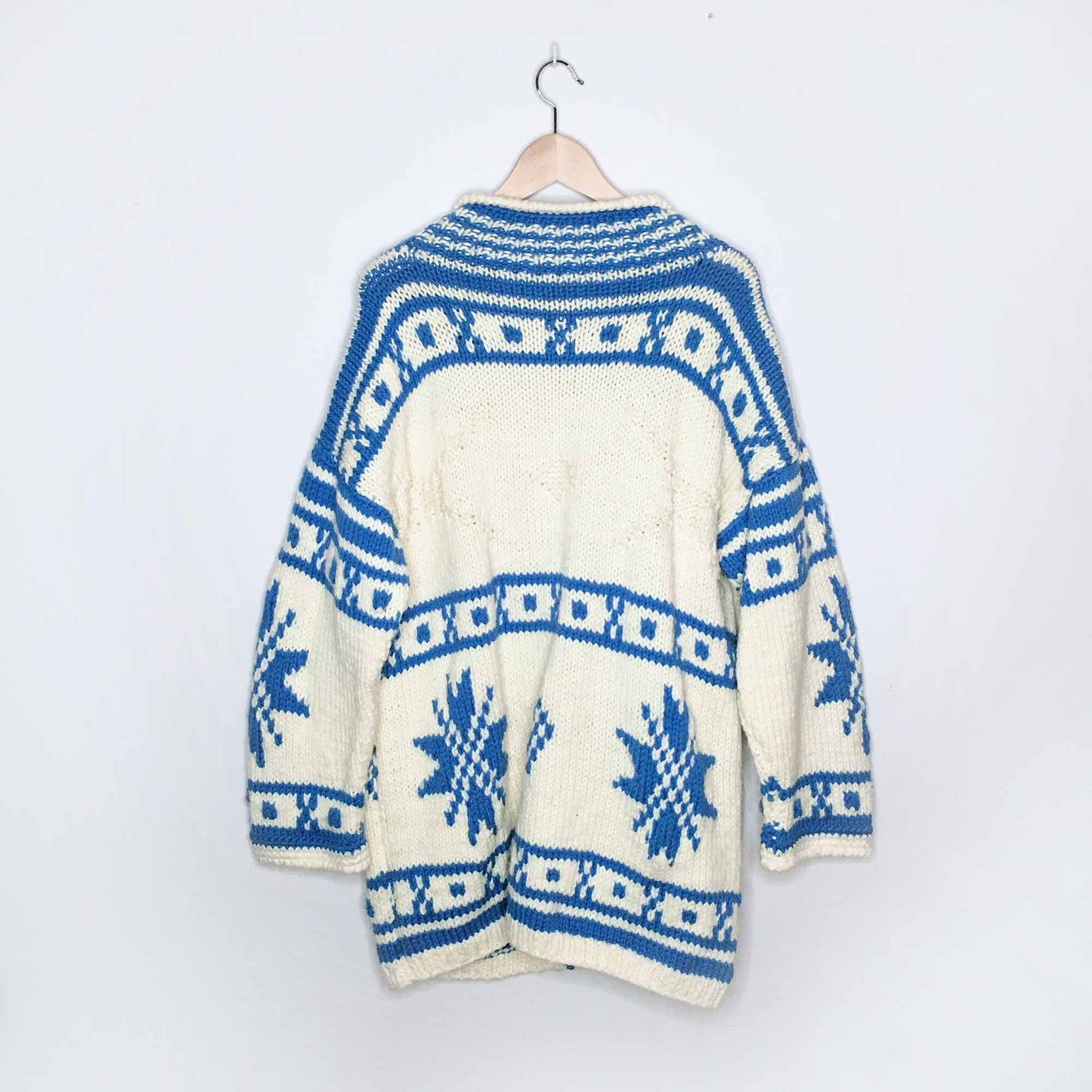 Vintage hand-knit wool nordic sweater jacket - OS