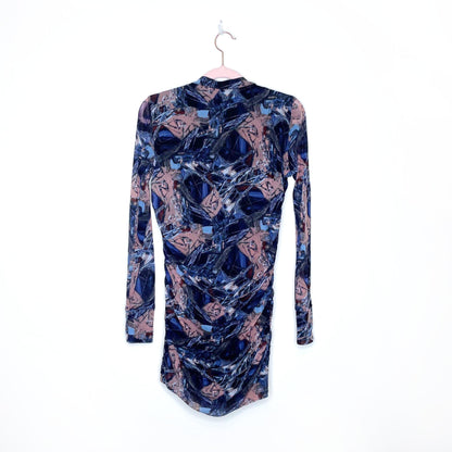 vivienne tam y2k ruched sheer long sleeve dress - size small