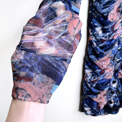 vivienne tam y2k ruched sheer long sleeve dress - size small