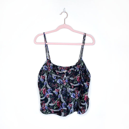 vintage 80's gold label embroidered floral satin cami - size medium