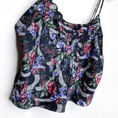 vintage 80's gold label embroidered floral satin cami - size medium