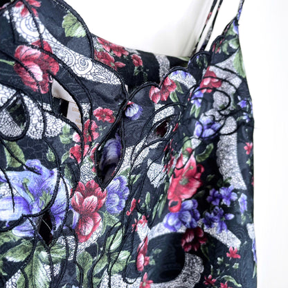 vintage 80's gold label embroidered floral satin cami - size medium