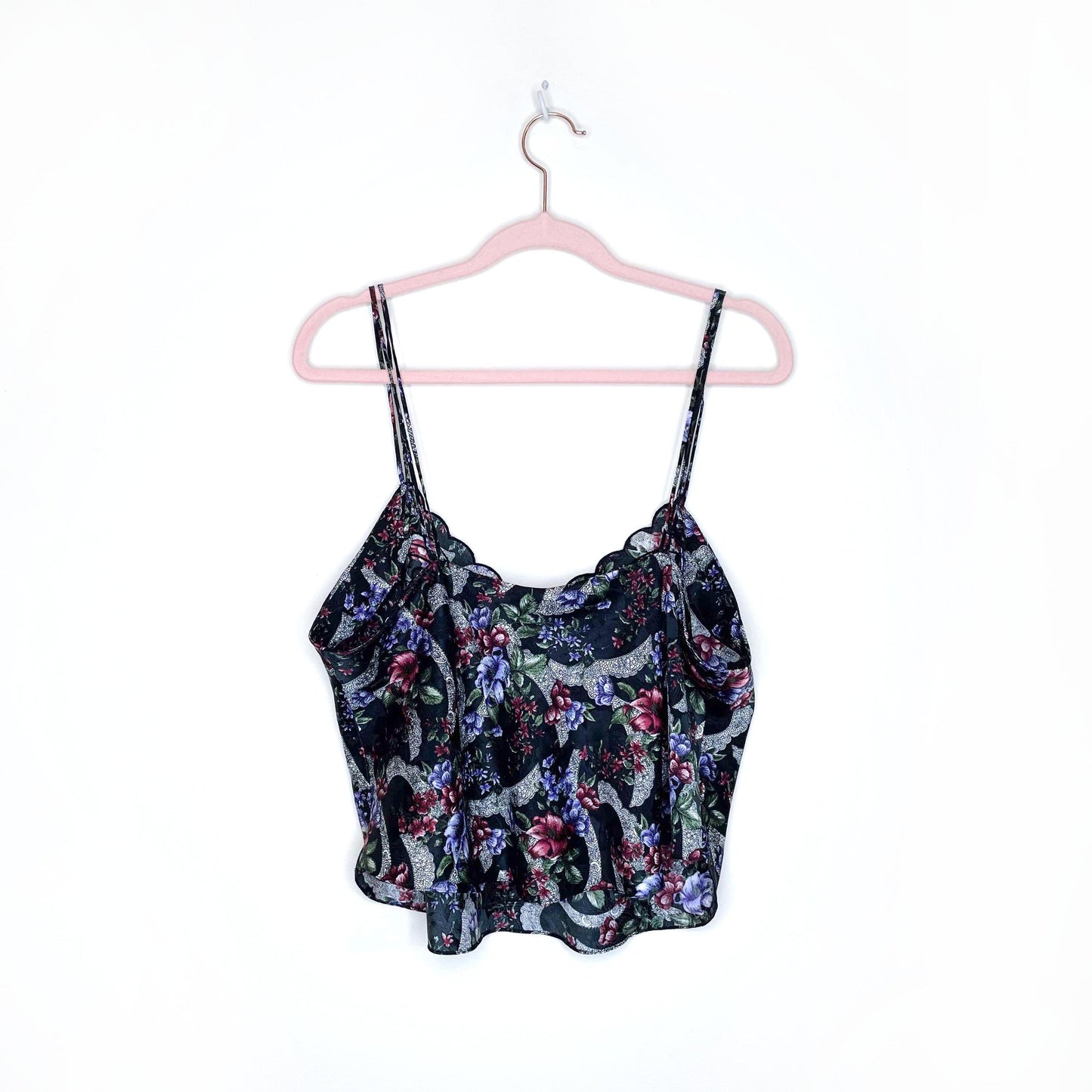 vintage 80's gold label embroidered floral satin cami - size medium