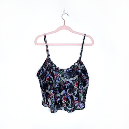 vintage 80's gold label embroidered floral satin cami - size medium