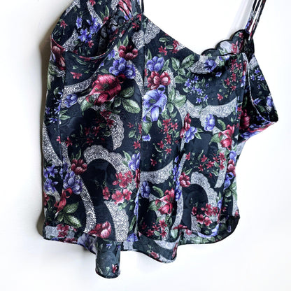 vintage 80's gold label embroidered floral satin cami - size medium