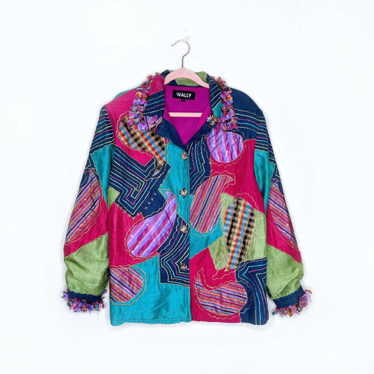 vintage wally artsy patchwork silk multicolour jacket - size large