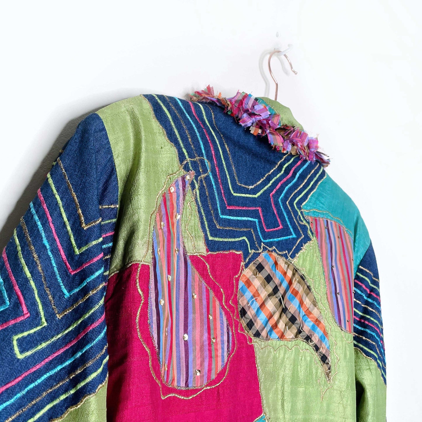 vintage wally artsy patchwork silk multicolour jacket - size large